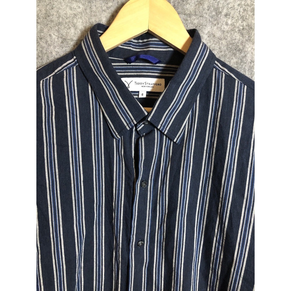 Teddy Stratford Shirt Mens 6 2XL Blue Stripe Zip Fit Button Down Casual Career